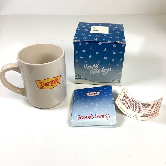 Vtg Denny's Magic Color Heat Activated ORNAMENT Mug Coffee Cup IN BOX w/ Extras! - Picture 2 of 9
